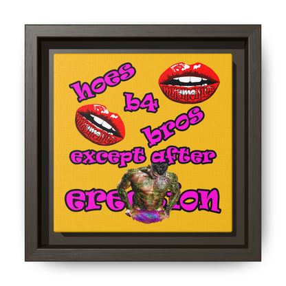 hoes b4 bros - framed canvas art (yellow)