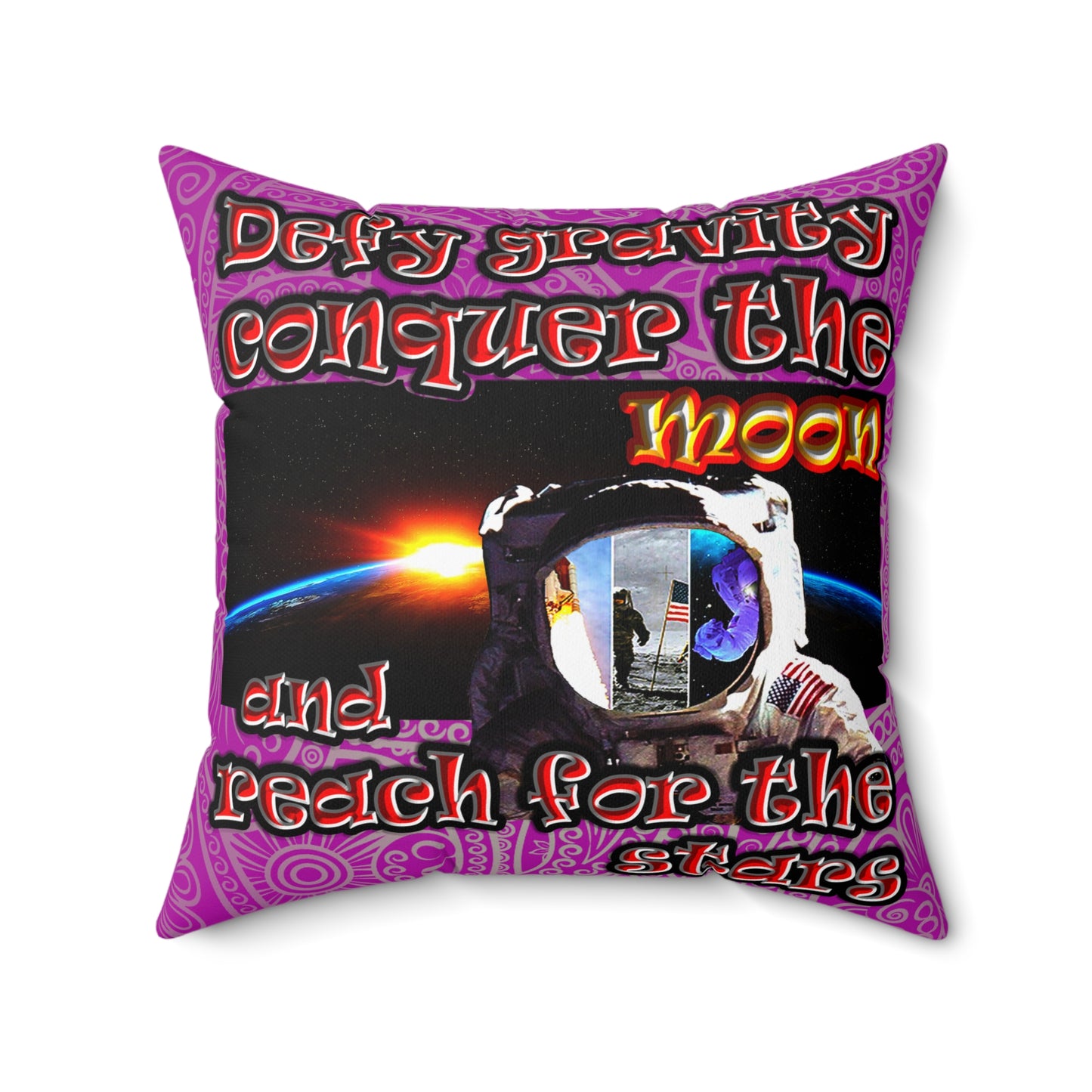defy conquer reach - Spun Polyester Square Pillow - (pink swirl)