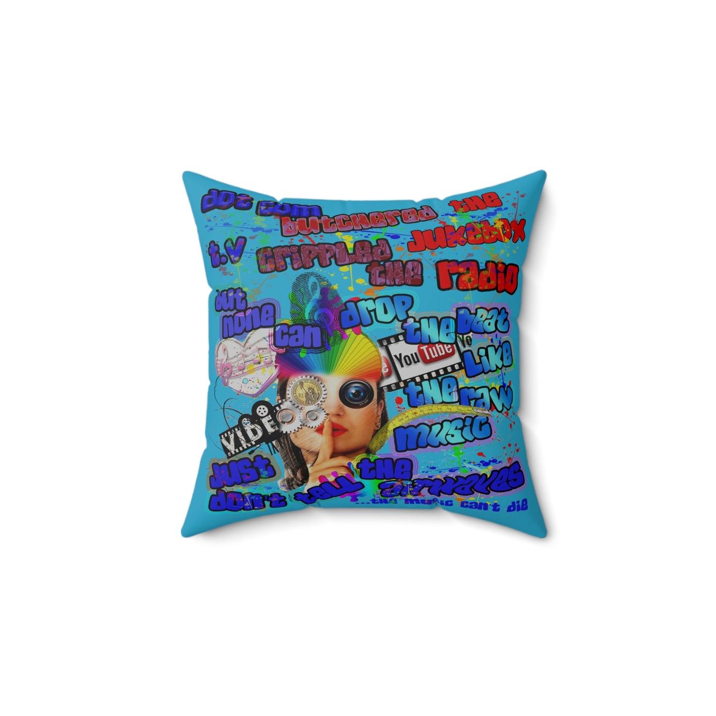 drop the beat - Spun Polyester Square Pillow - (turquoise)