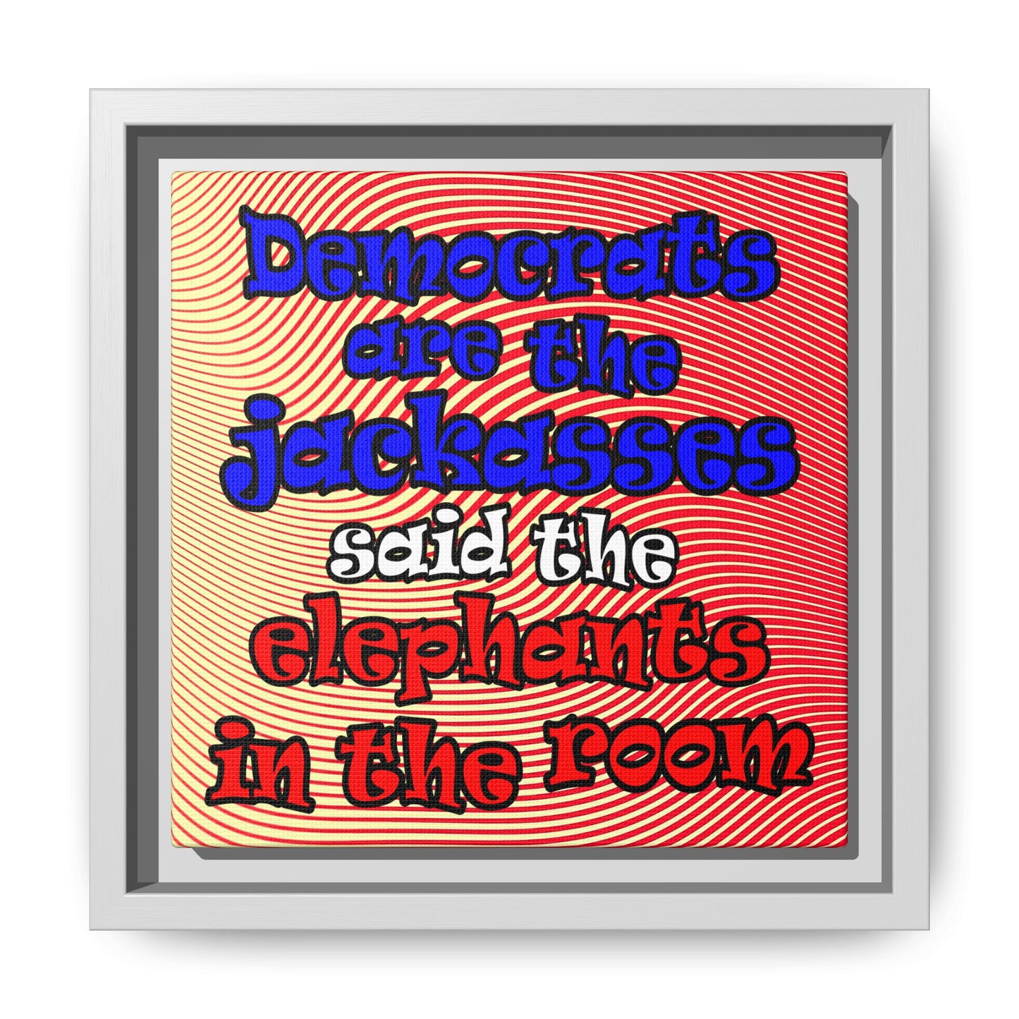 donkeys and elephants - framed canvas art (yellow-orange wave)