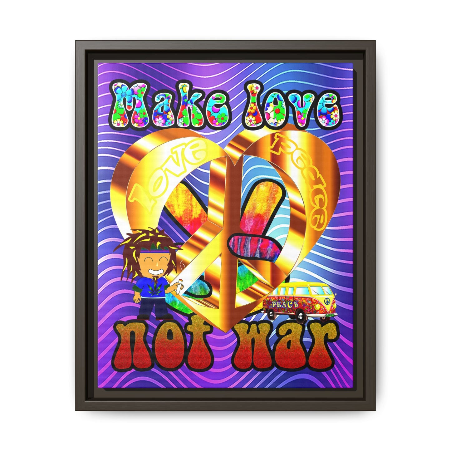 love peace - framed canvas art (purple wave)