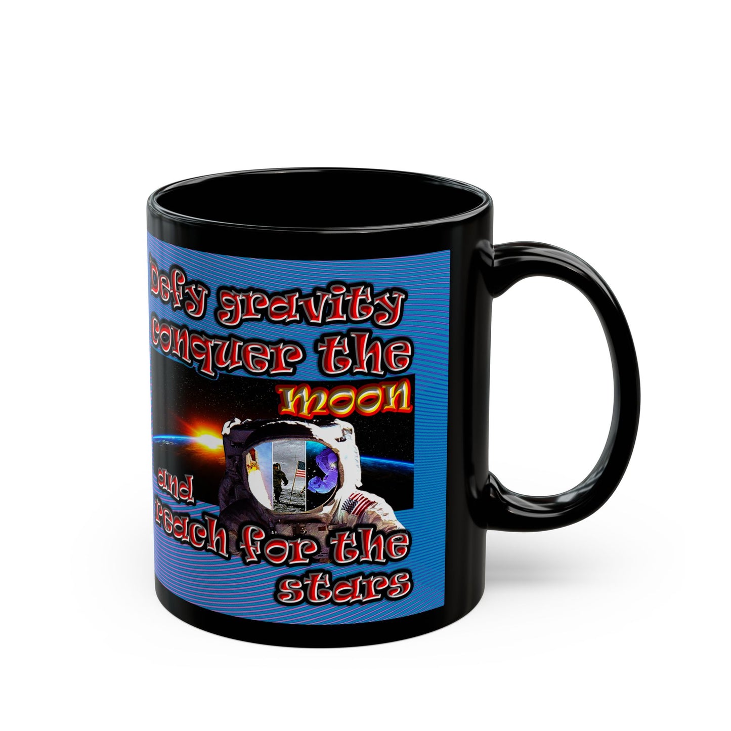 defy conquer reach - Black Mug (light blue-purple wave)