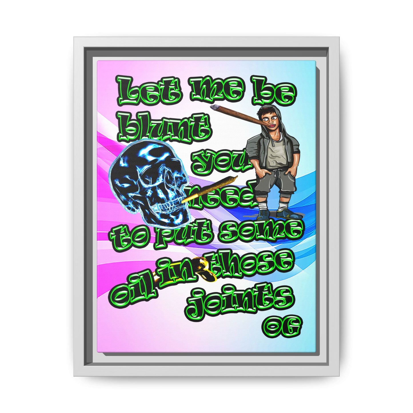 og - framed canvas art (light blue-pink wave)