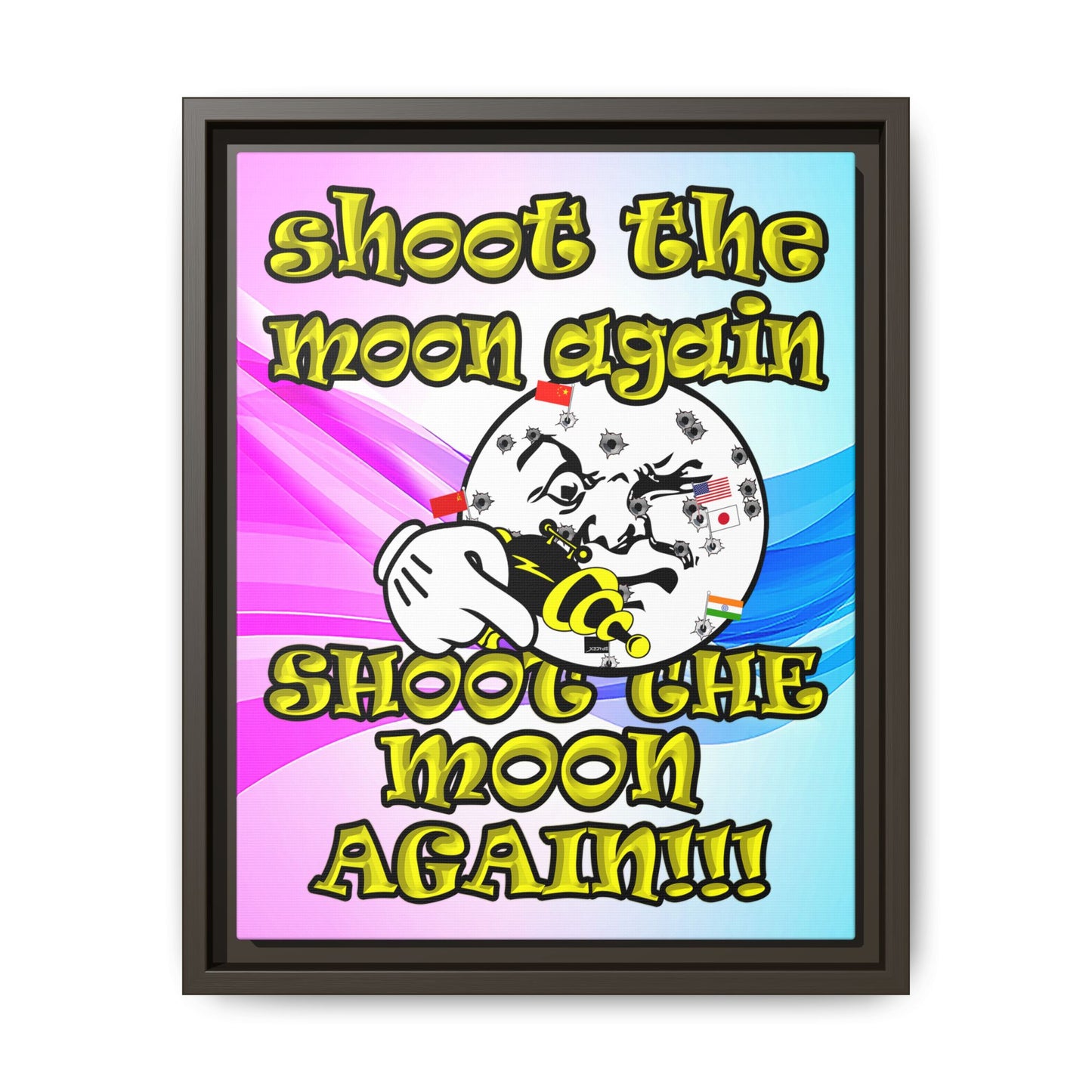 shoot the moon again - framed canvas art (light blue-pink wave)