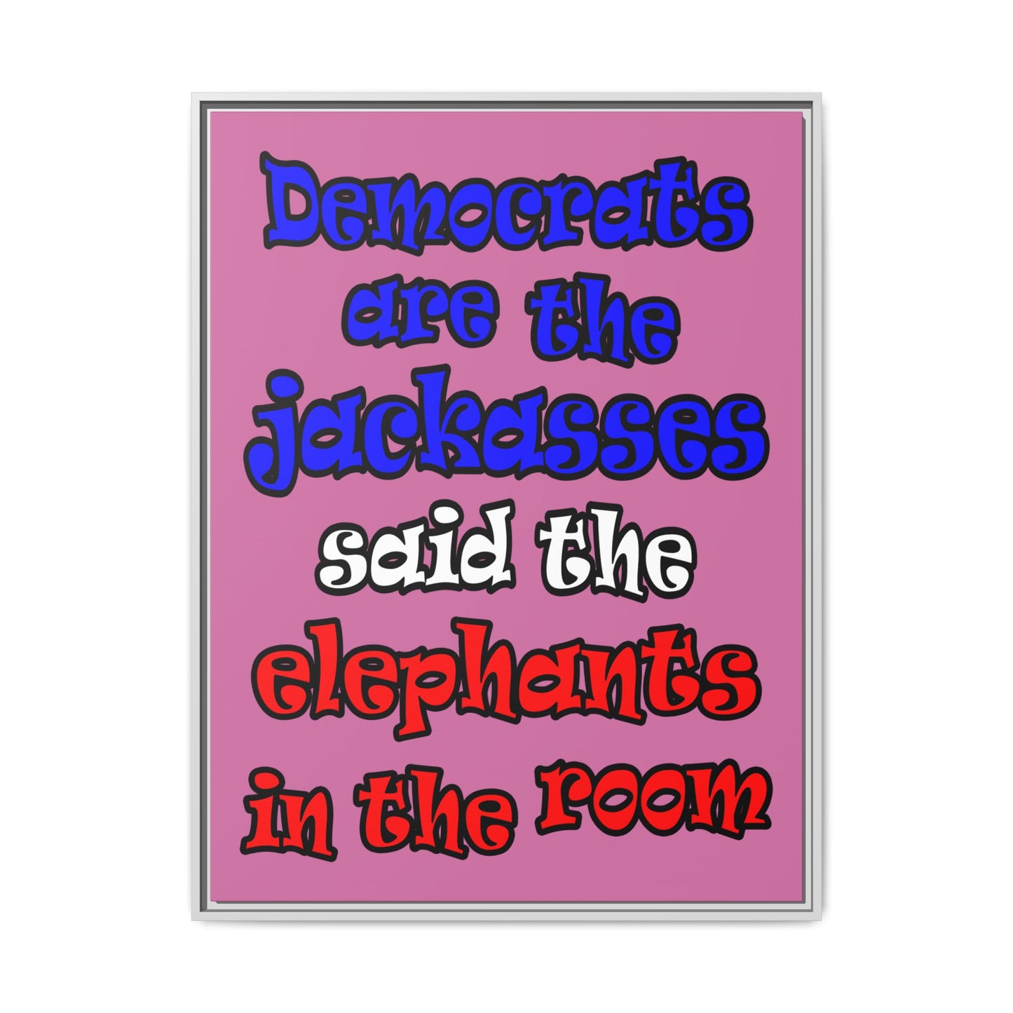 donkeys and elephants - framed canvas art (light pink)