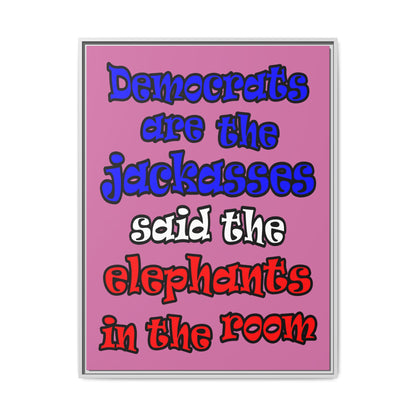 donkeys and elephants - framed canvas art (light pink)
