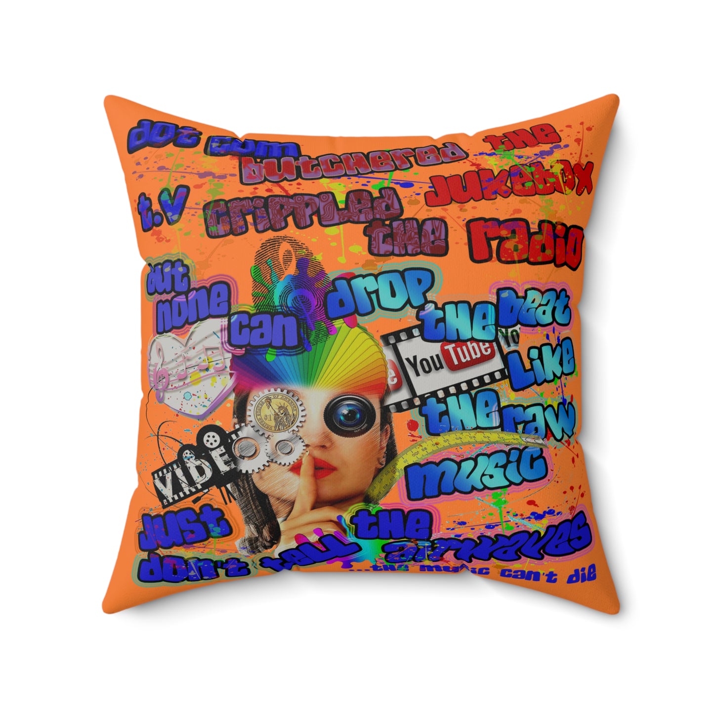 drop the beat - Faux Suede Square Pillow - (crusta)