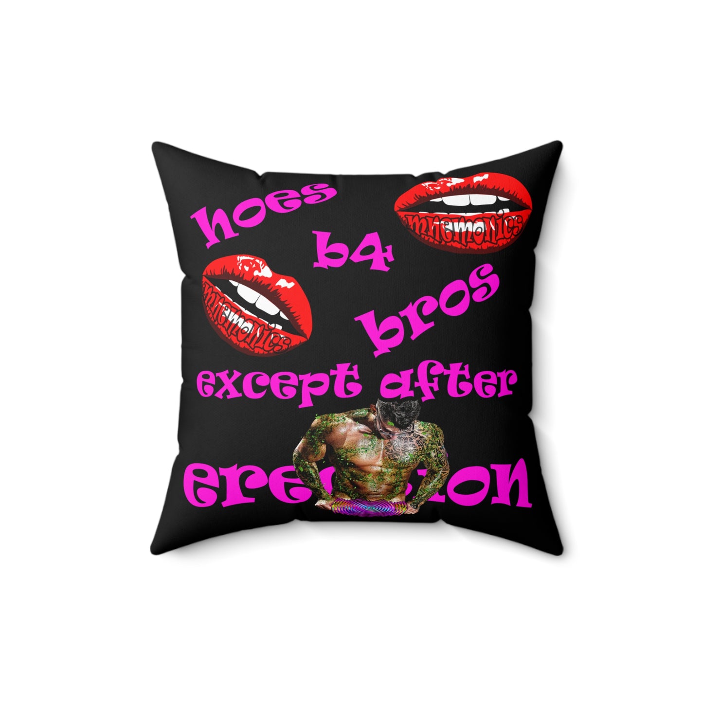 hoes b4 bros - Spun Polyester Square Pillow - (black)