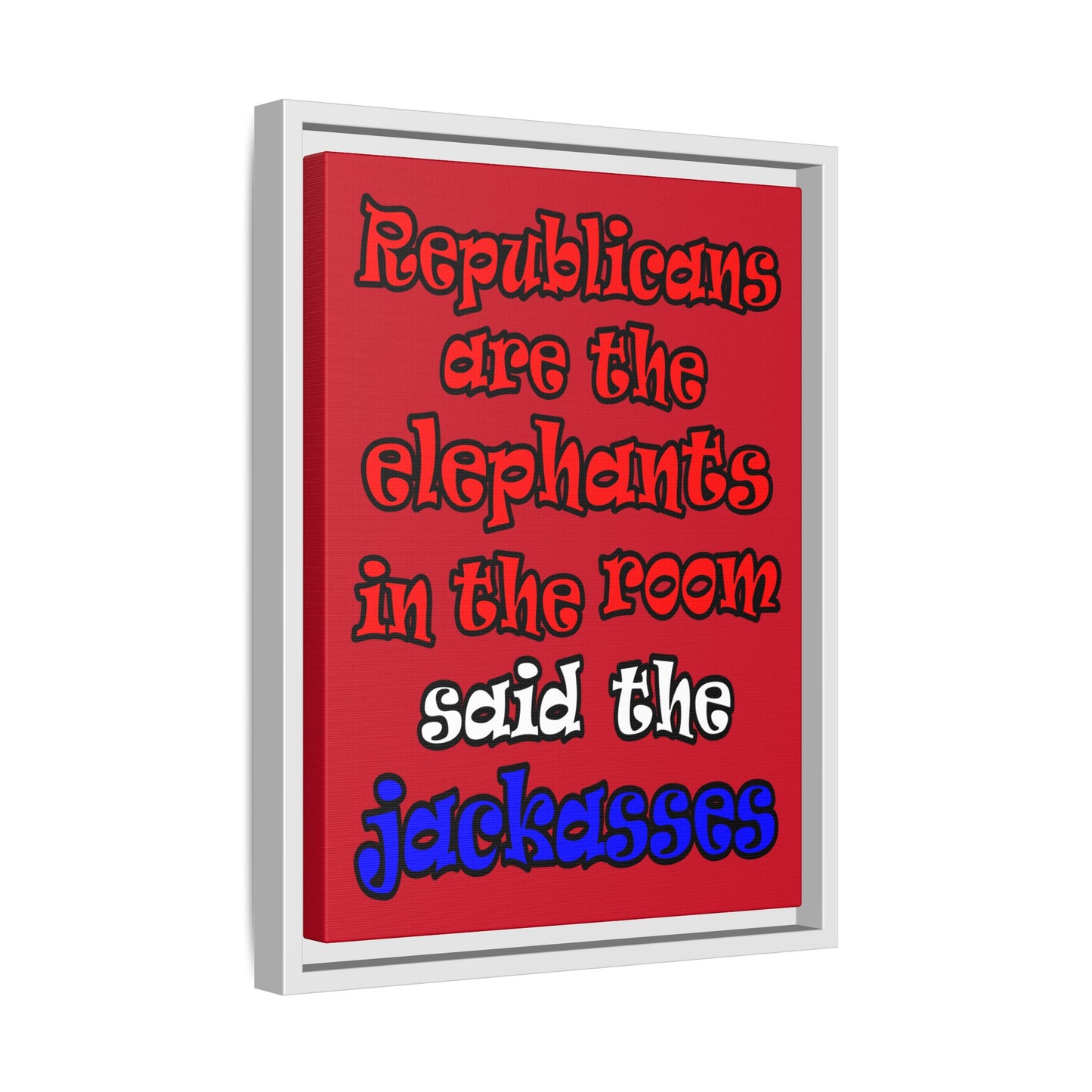 donkeys and elephants - framed canvas art (dark red)