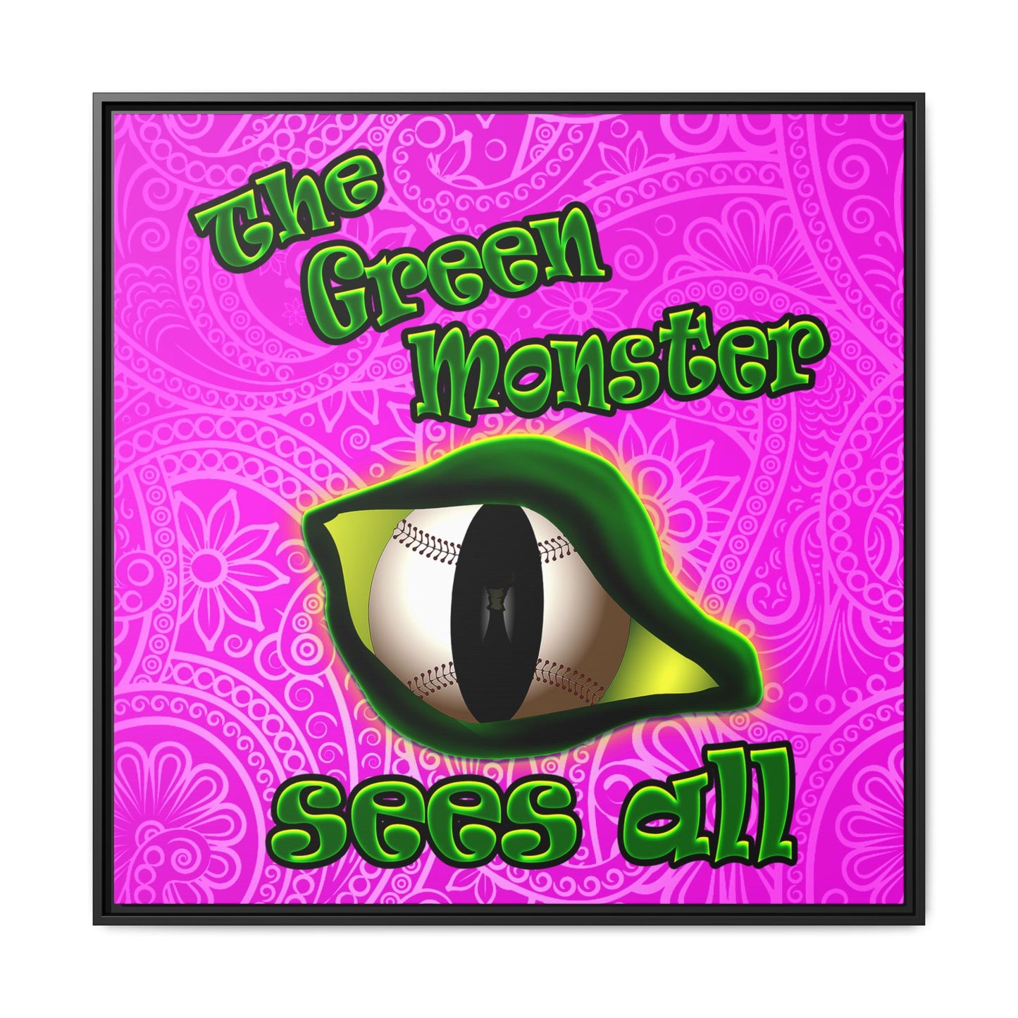 green monster - framed canvas art (pink swirl)