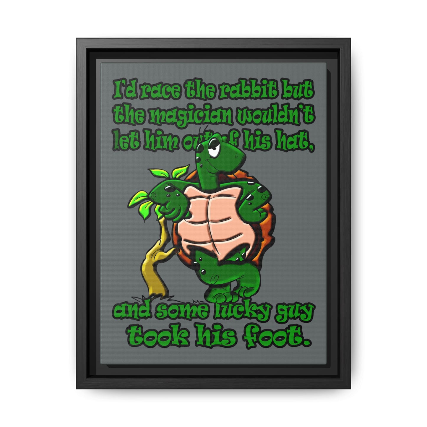 turtle race - framed canvas art (dark grey)