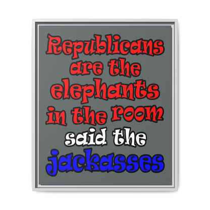 donkeys and elephants - framed canvas art (dark grey)