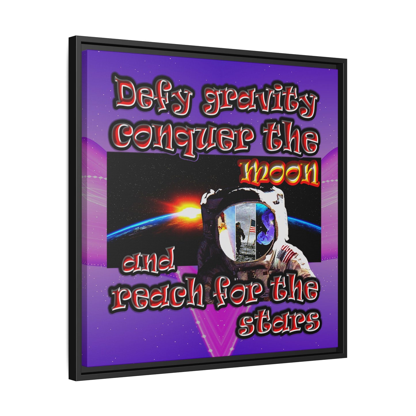 defy conquer reach - framed canvas art (purple-pink wave)