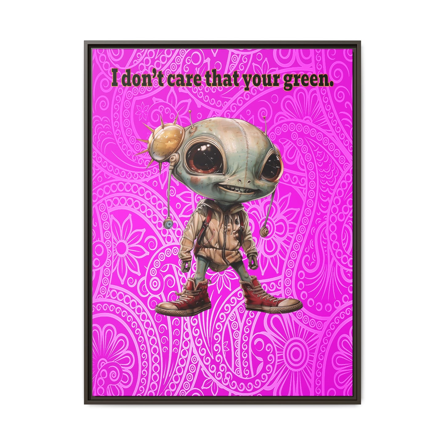 I don't care that your green - framed canvas art (pink swirl)