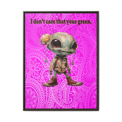 I don't care that your green - framed canvas art (pink swirl)