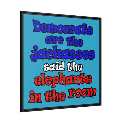 donkeys and elephants - framed canvas art (turquoise)