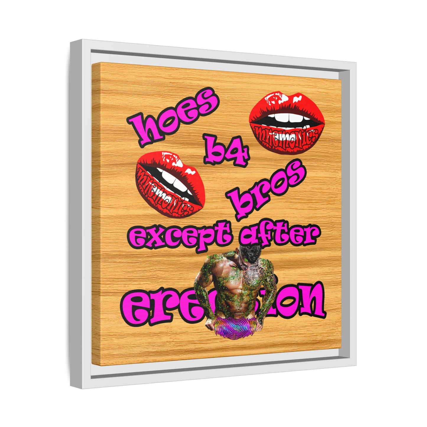 hoes b4 bros - framed canvas art (butterscotch wood finish)