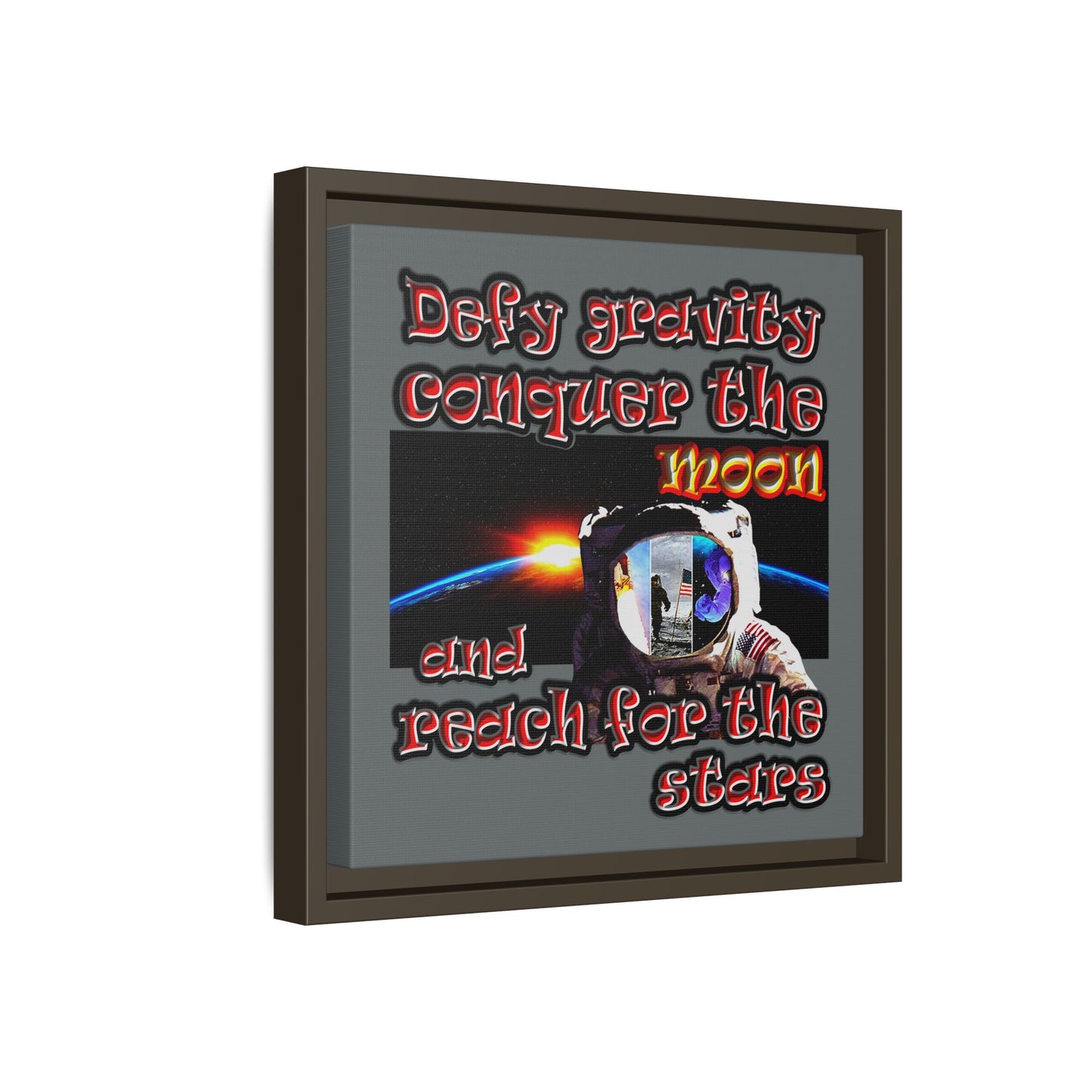 defy conquer reach - framed canvas art (dark grey)