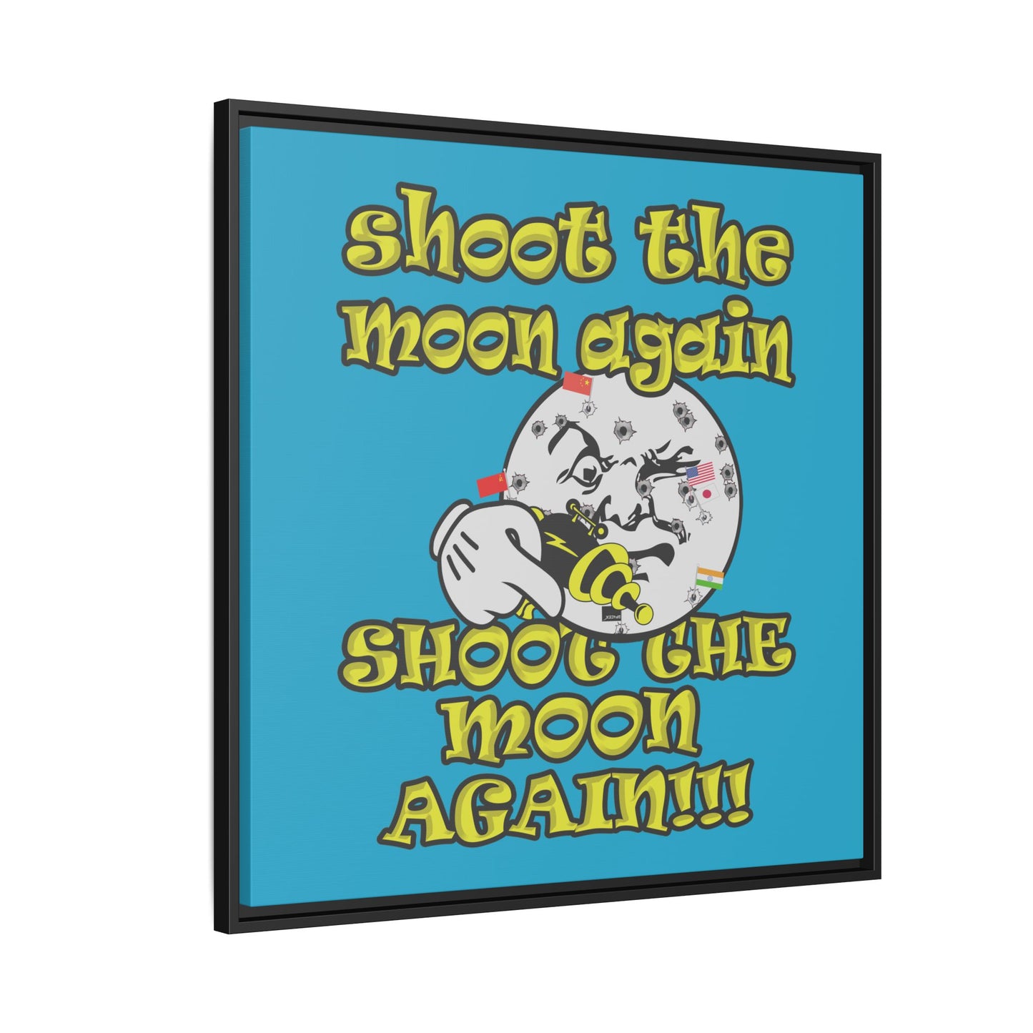 shoot the moon again - framed canvas art (turquoise)