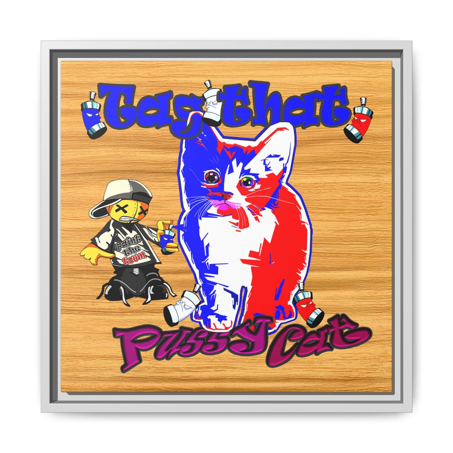 tag that - framed canvas art (butterscotch wood finish)
