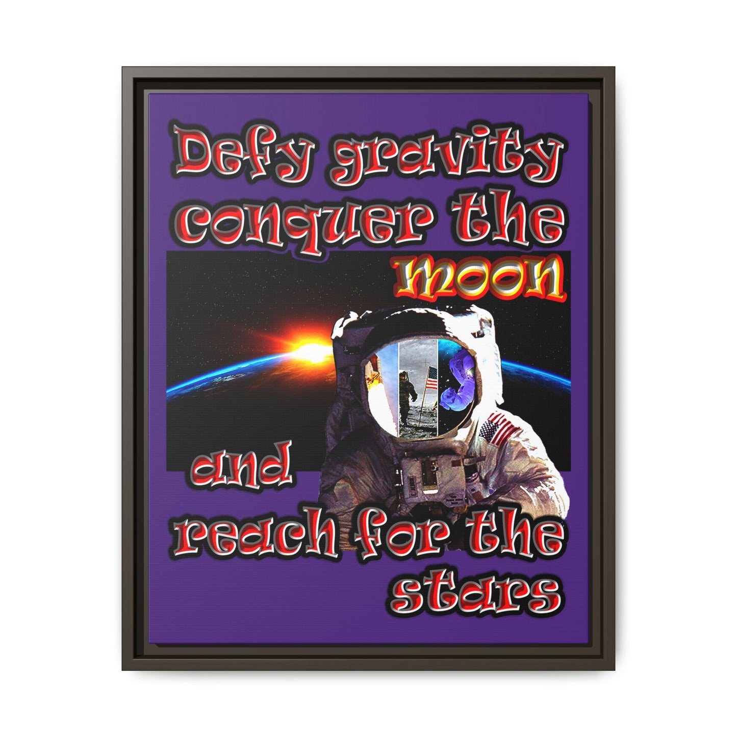 defy conquer reach - framed canvas art (purple)