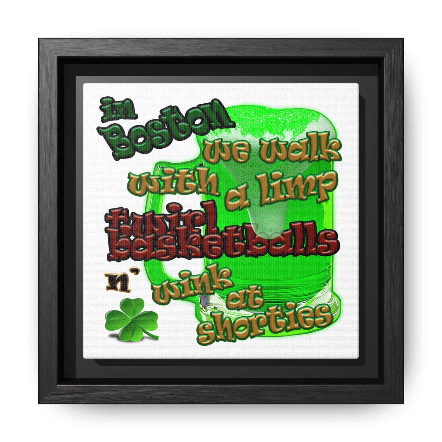 celtics logo - framed canvas art (white)