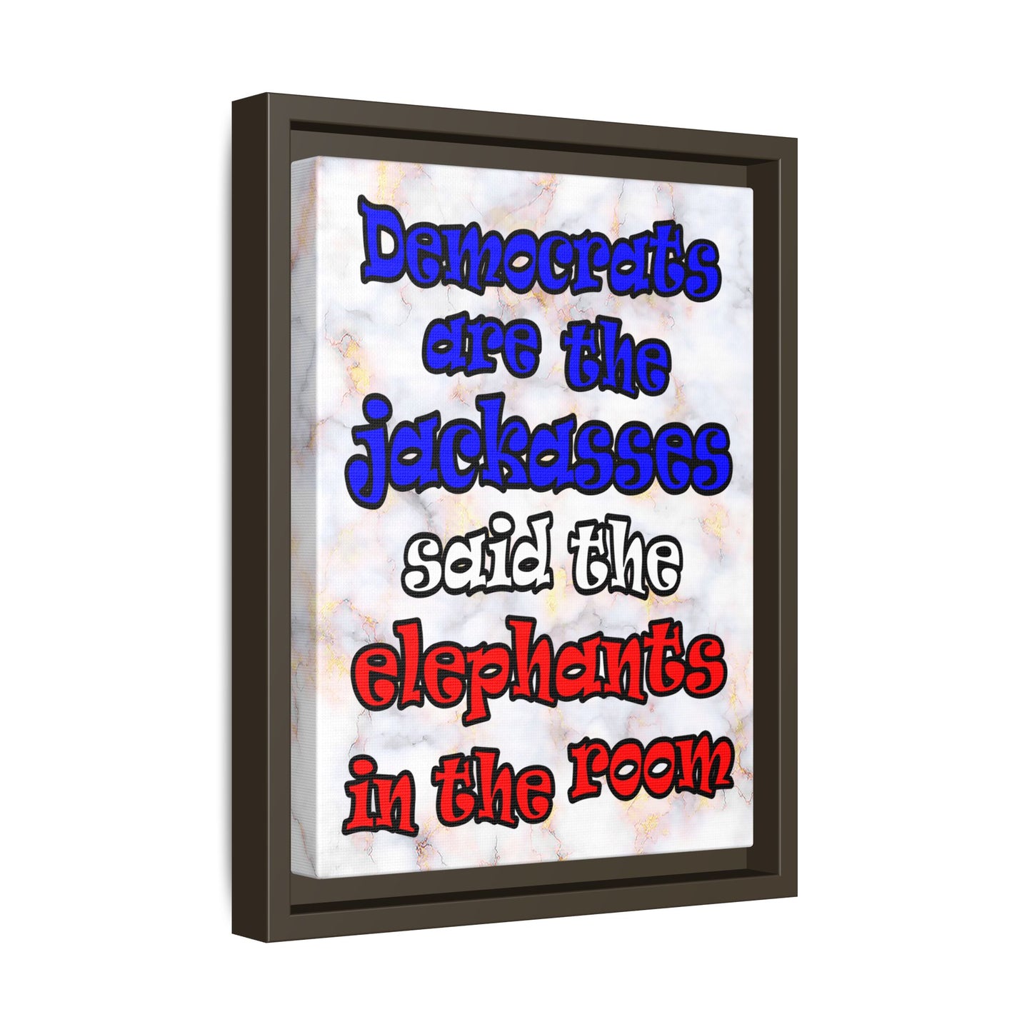 donkeys and elephants - framed canvas art (white marble)
