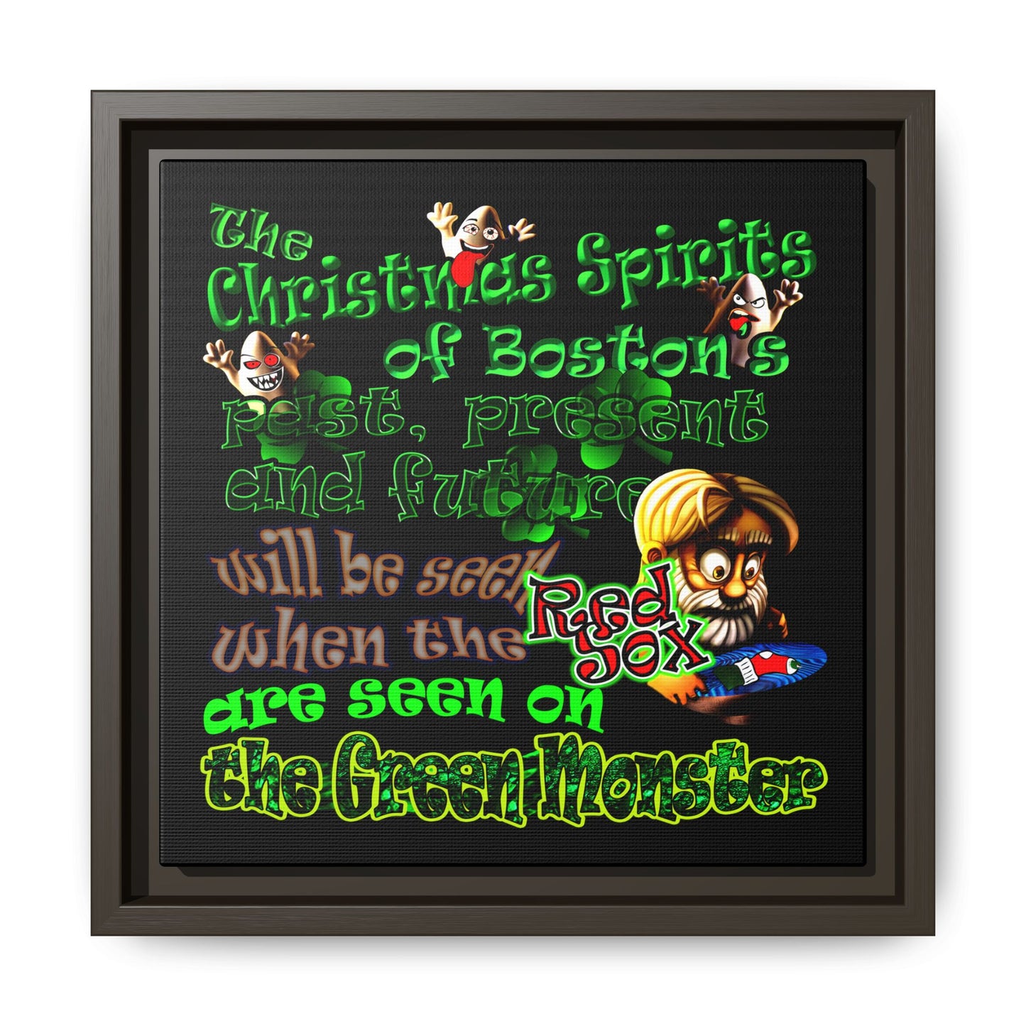 christmas spirits of boston - framed canvas art (black)