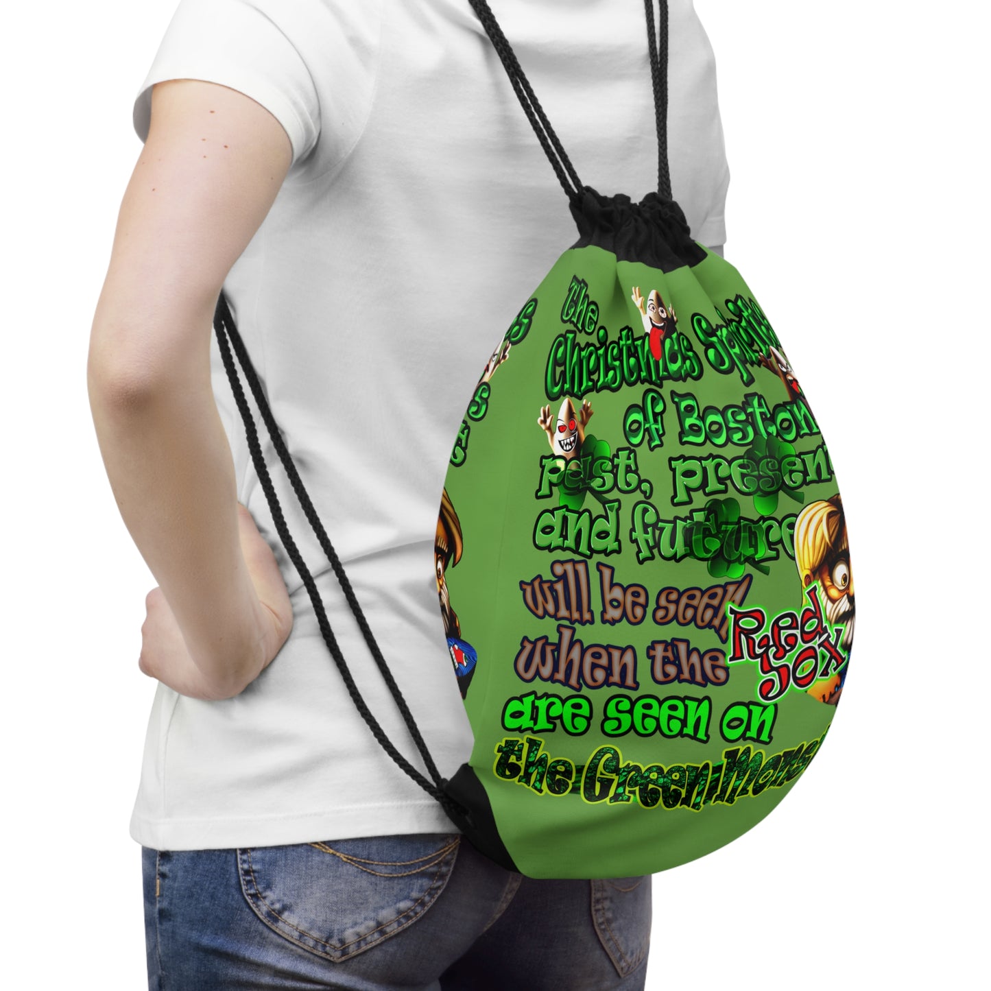christmas spirits of boston - Drawstring Bag (green)