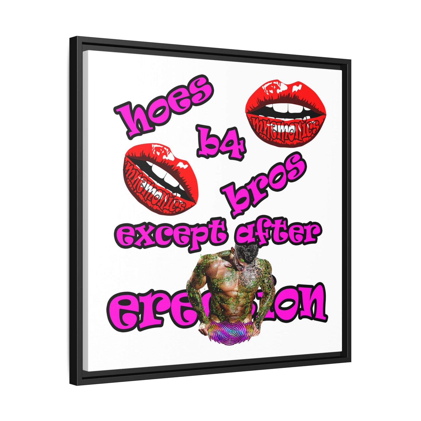 hoes b4 bros - framed canvas art (white)