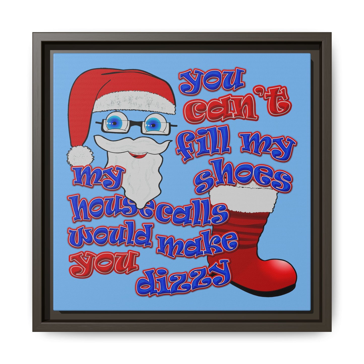 santa's shoes - framed canvas art (light blue)