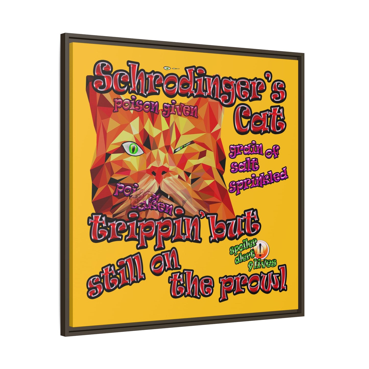 schrodinger's cat - framed canvas art (yellow)