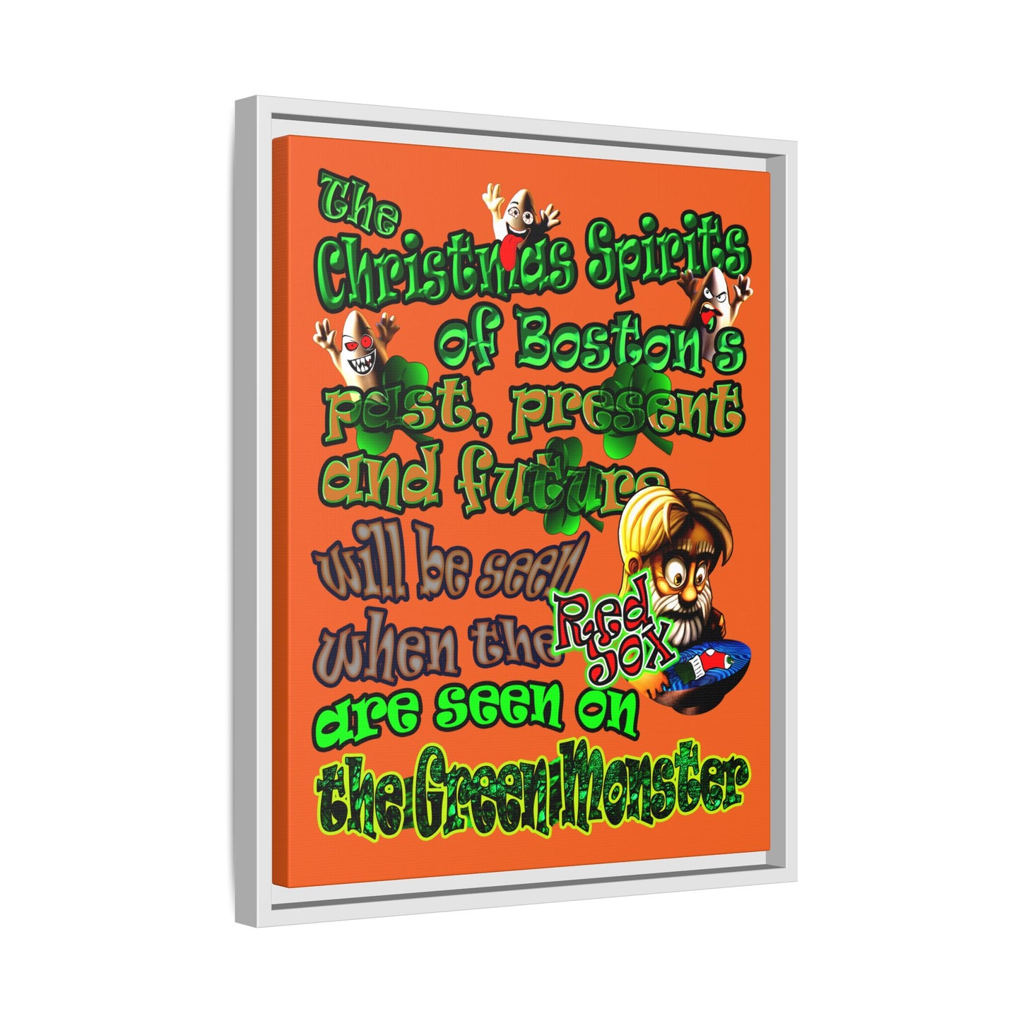 christmas spirits of boston - framed canvas art (orange)