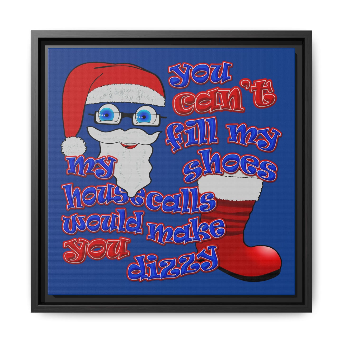 santa's shoes - framed canvas art (dark blue)
