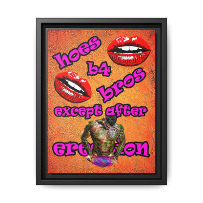 hoes b4 bros - framed canvas art (burnt orange)
