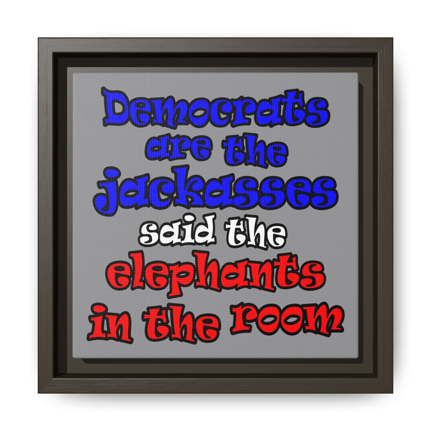 donkeys and elephants - framed canvas art (grey)
