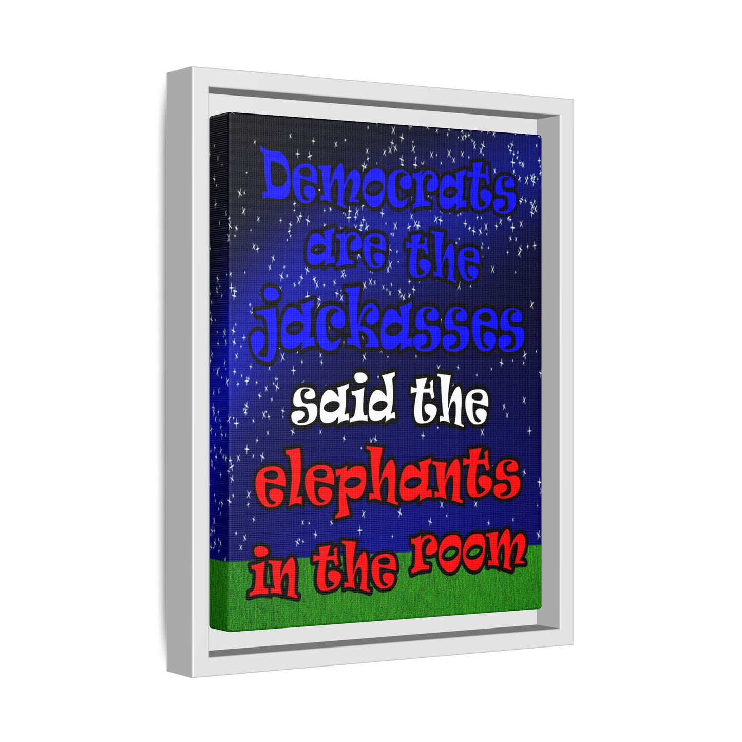 donkeys and elephants - framed canvas art ('snoops' background)