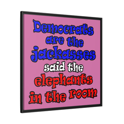 donkeys and elephants - framed canvas art (light pink)