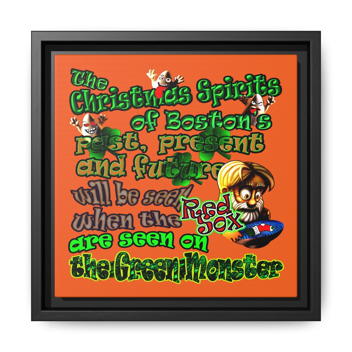 christmas spirits of boston - framed canvas art (orange)