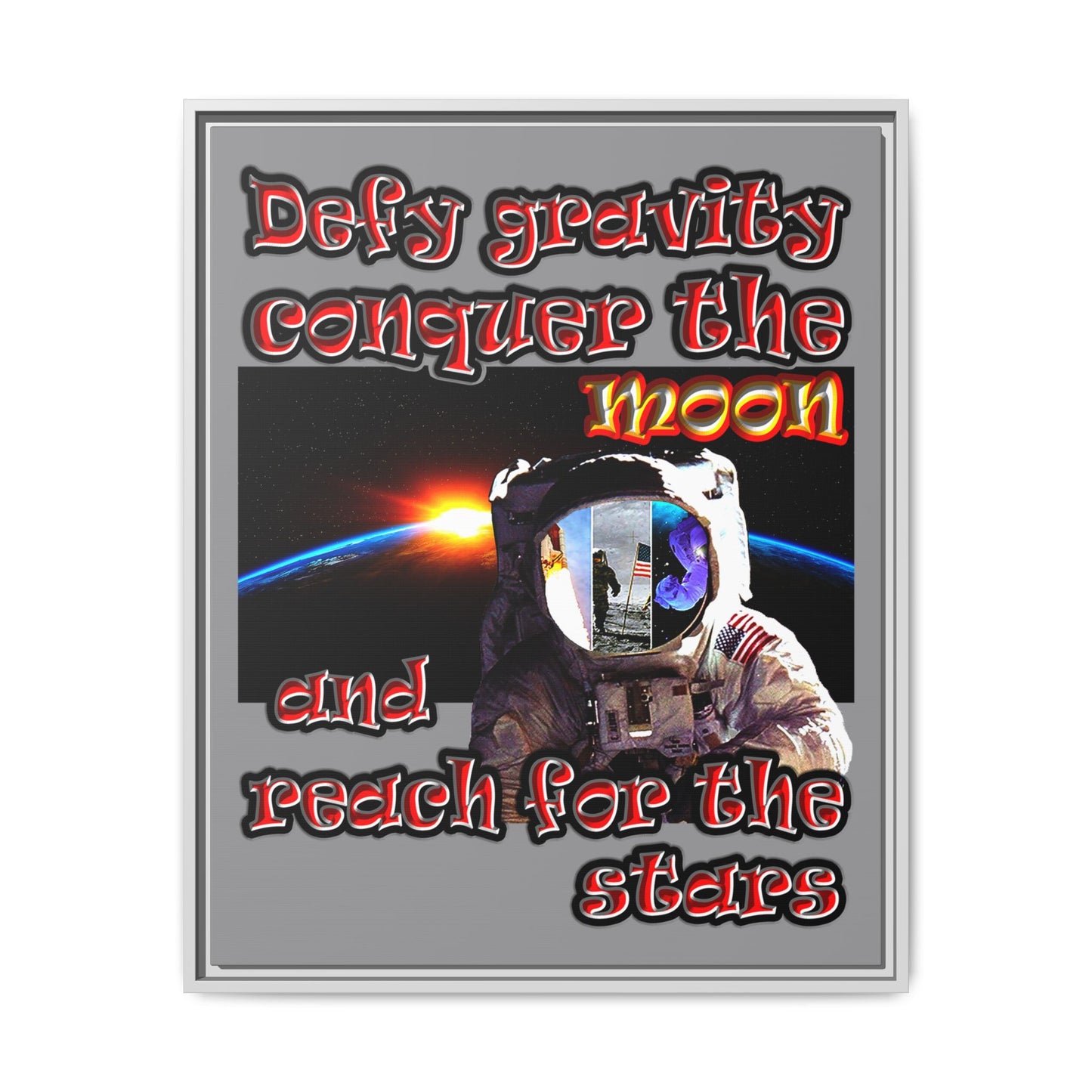 defy conquer reach - framed canvas art (grey)