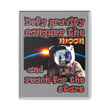 defy conquer reach - framed canvas art (grey)
