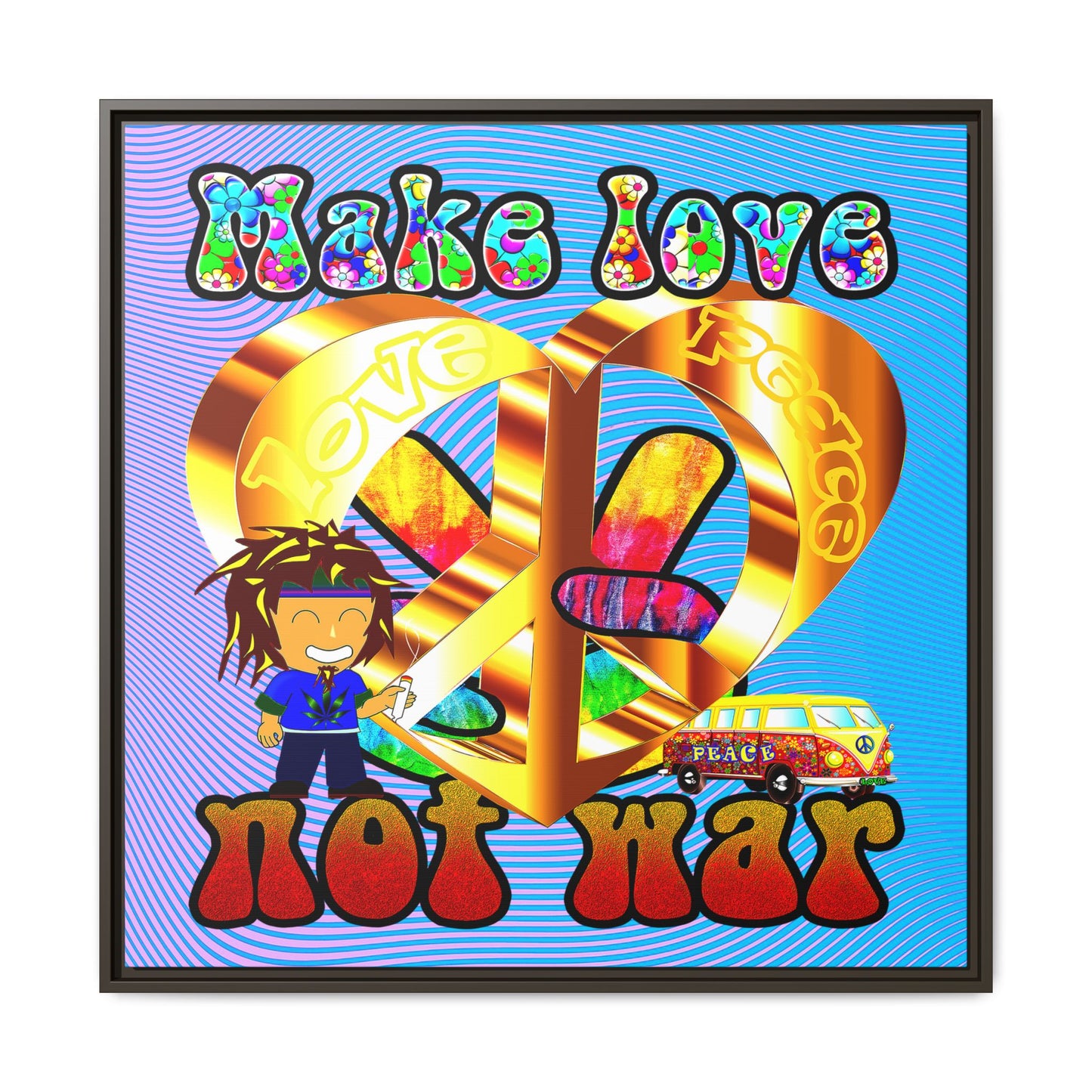 love peace - framed canvas art (light blue-purple wave)