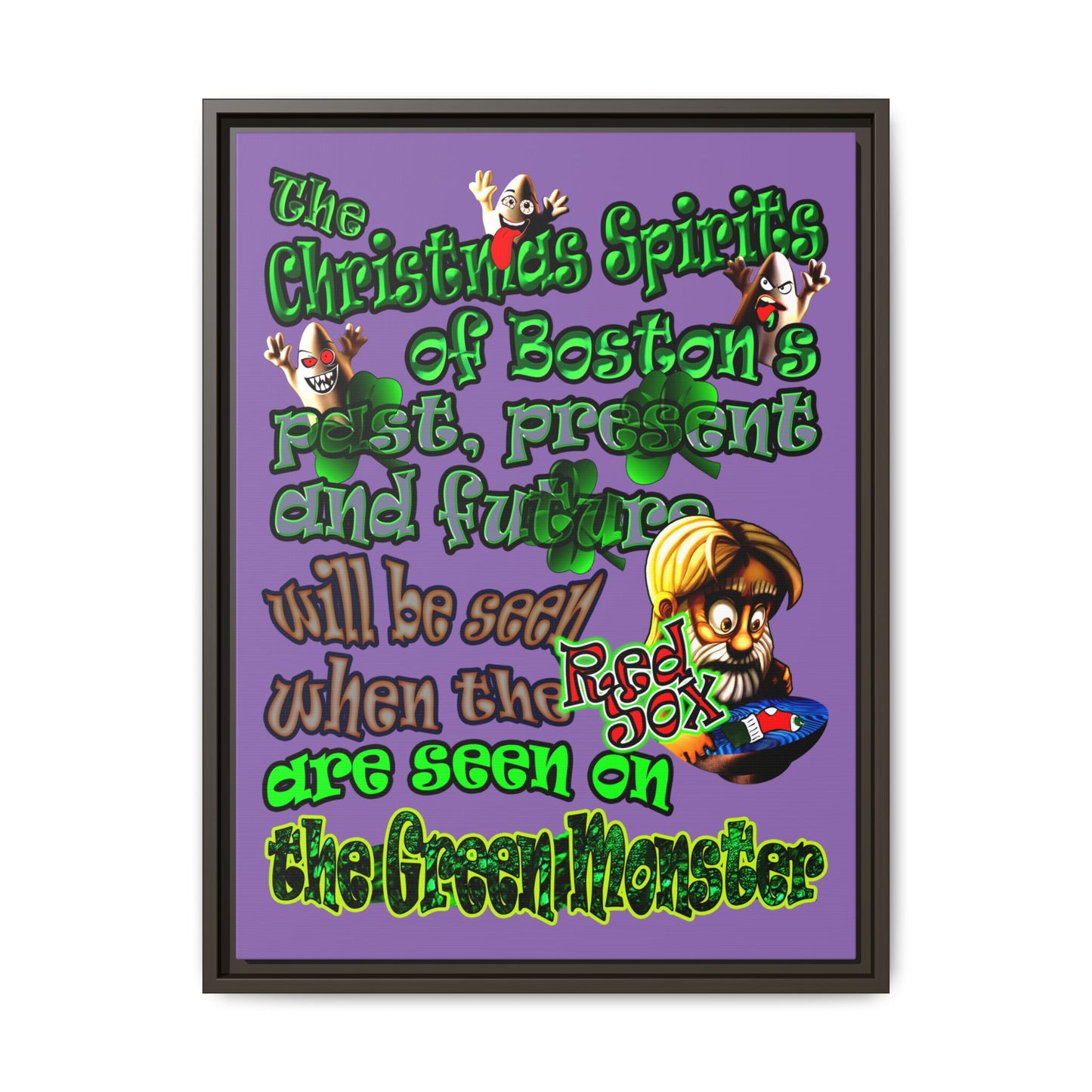 christmas spirits of boston - framed canvas art (light purple)