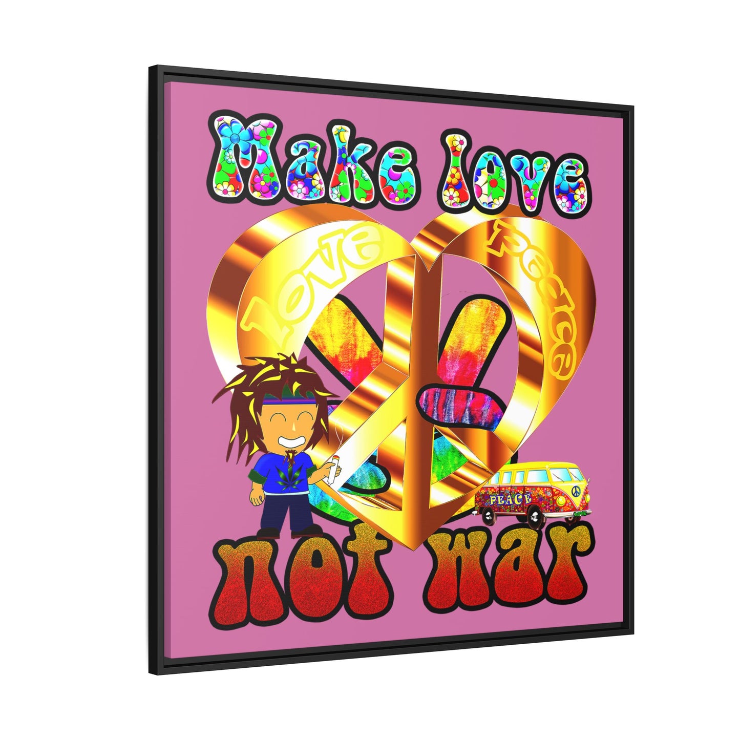 love peace - framed canvas art (light pink)