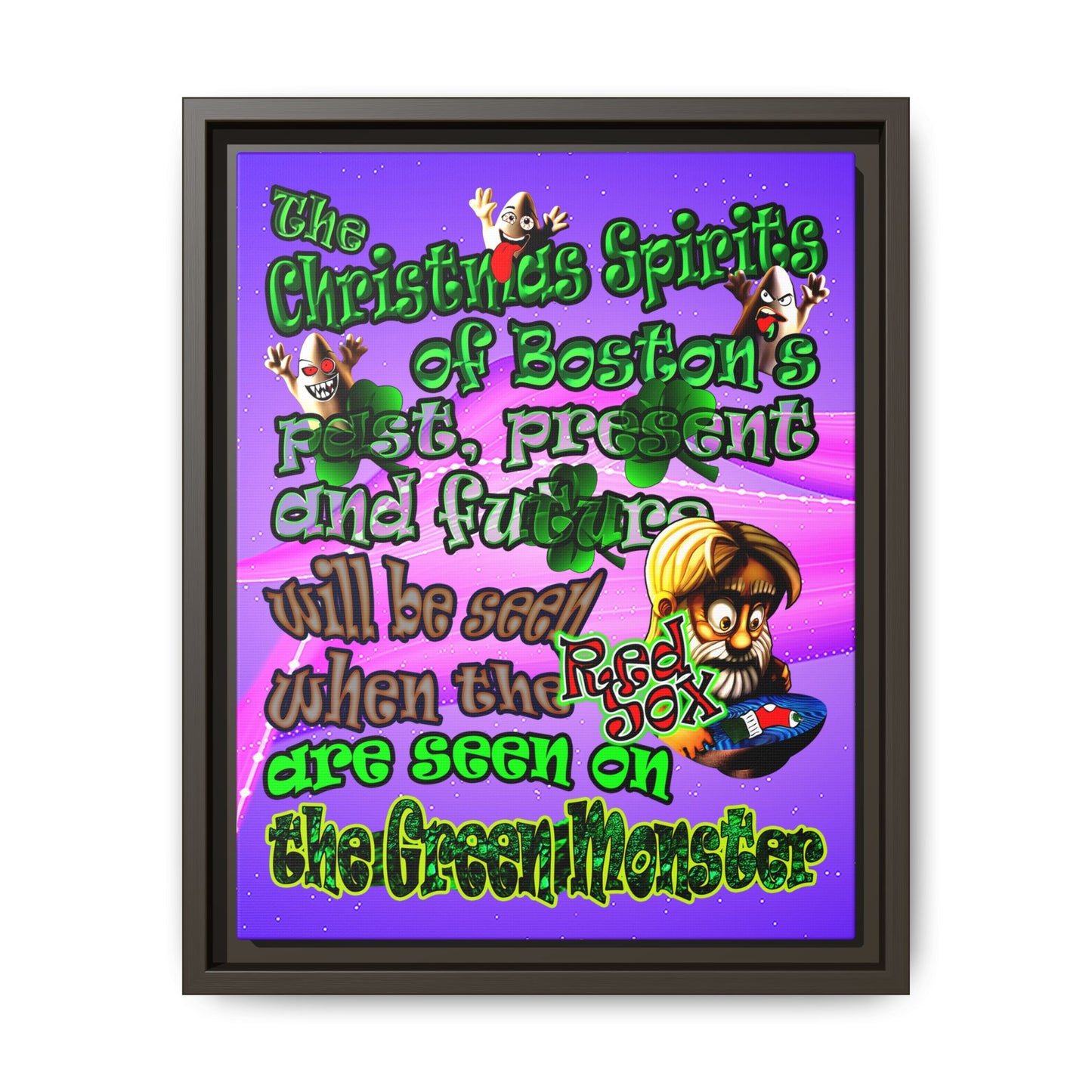 christmas spirits of boston - framed canvas art (purple-pink wave)