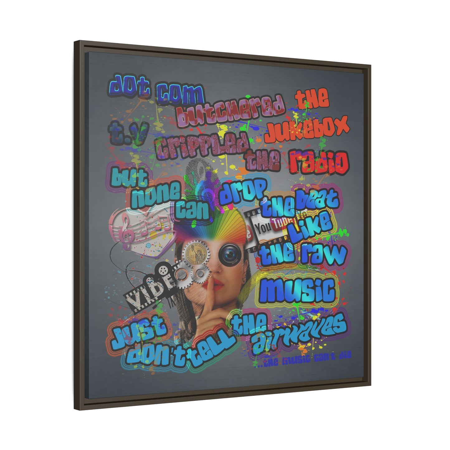 drop the beat - framed canvas art (grey-light grey)