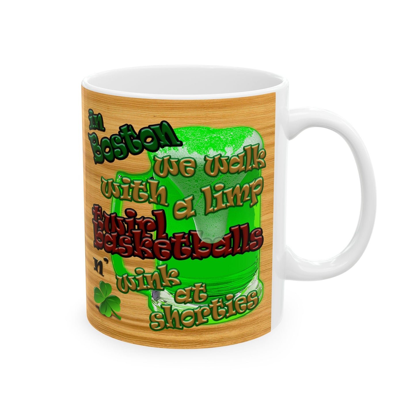 celtics logo - White Mug (butterscotch wood finish)