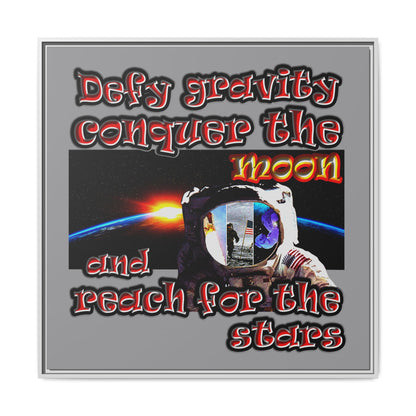 defy conquer reach - framed canvas art (grey)