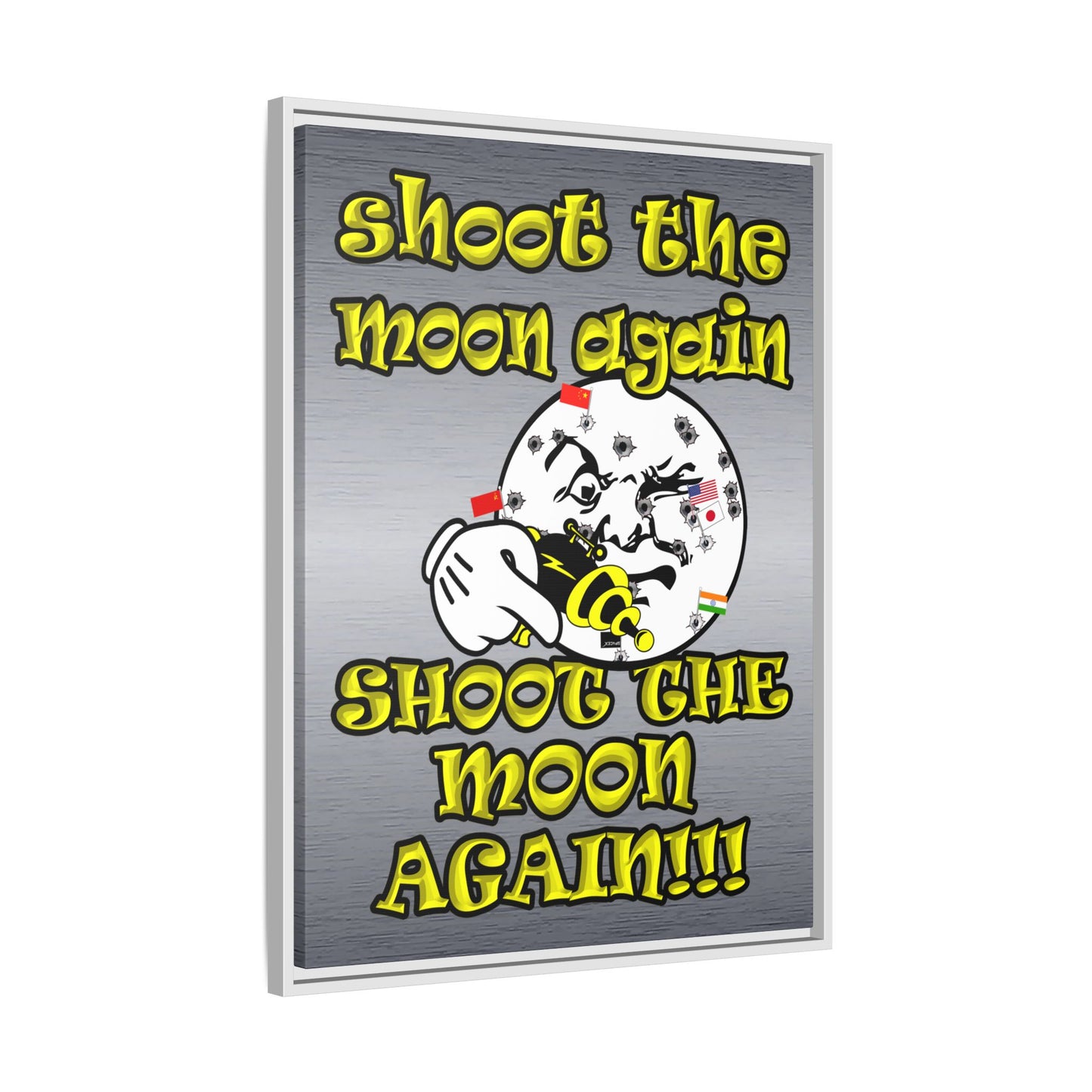 shoot the moon again - framed canvas art (brushed nickel)