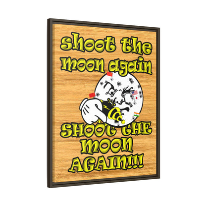 shoot the moon again - framed canvas art (butterscotch wood finish)